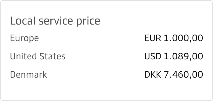 Keep the placement and number formatting consistent for prices in the same context even they might require different formatting.